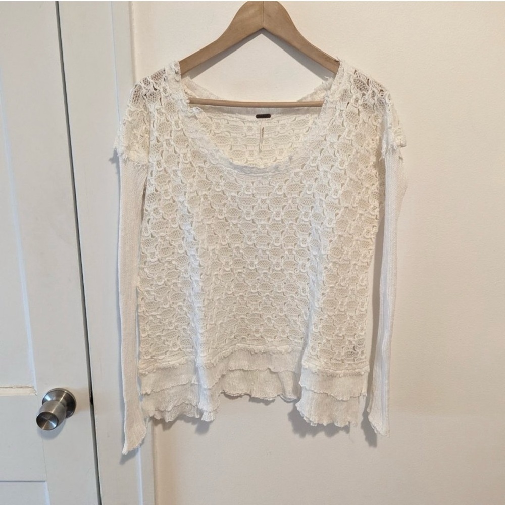 Free People White V-Neck Sweater